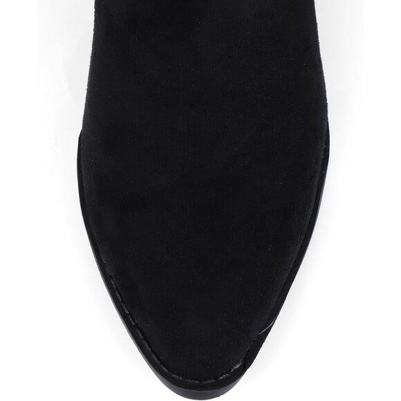 Women Black Suede Mid Calf Chunky Block Heel Western Embroidered Cowgirl Boot - Picture 5 of 7